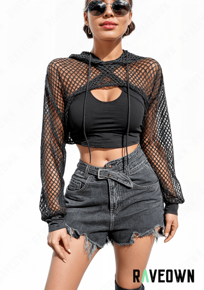 RAVEOWN | Crop Top Hoodie Résille | High.Rave