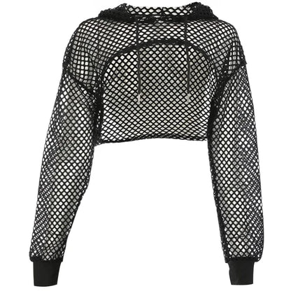 RAVEOWN | Crop Top Hoodie Résille | High.Rave Noir / S