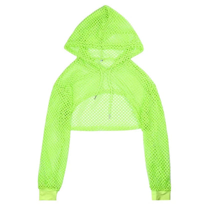 RAVEOWN | Crop Top Hoodie Résille | High.Rave Vert / S