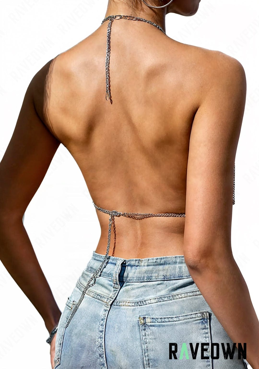 RAVEOWN | Crop Top Scintillant Chaînes | MOON SILVER Argenté / Unique