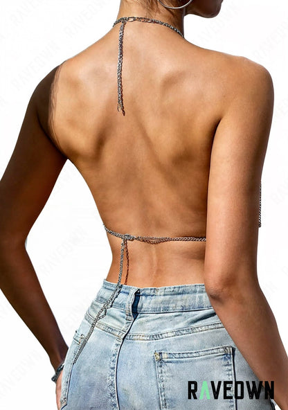 RAVEOWN | Crop Top Scintillant Chaînes | MOON SILVER Argenté / Unique