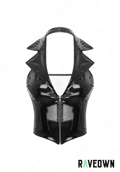 RAVEOWN | Crop Top Zippé Col Chemise | High.Rave Noir / S