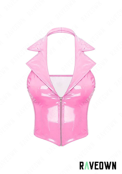 RAVEOWN | Crop Top Zippé Col Chemise | High.Rave Rose / S