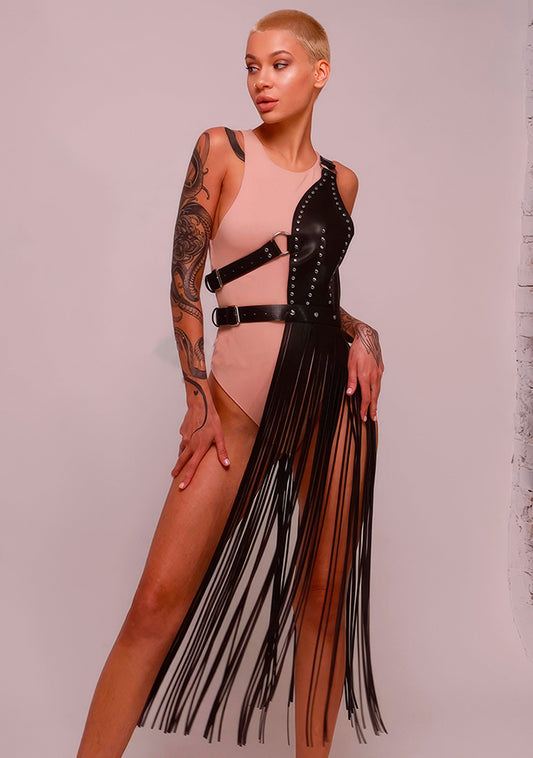 Demi Robe à Frange Simili Cuir | G.Rave