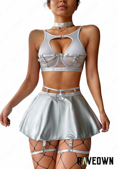 RAVEOWN | Ensemble 2 pièces Jupe et Crop Top | MOON SILVER