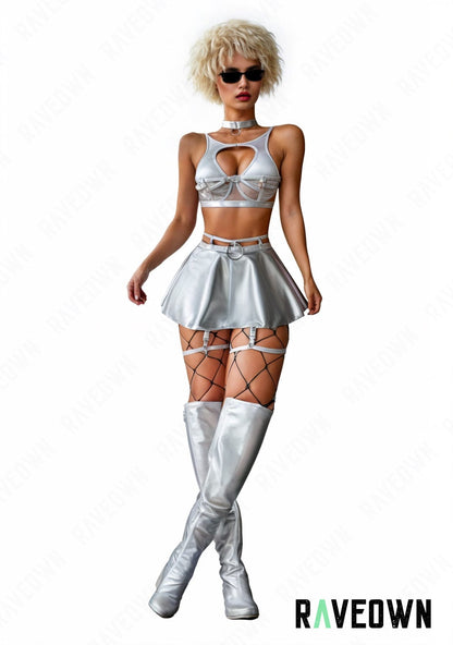 RAVEOWN | Ensemble 2 pièces Jupe et Crop Top | MOON SILVER