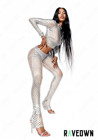 RAVEOWN | Ensemble Pantalon & Haut Manche Longue à Trou | MOON SILVER