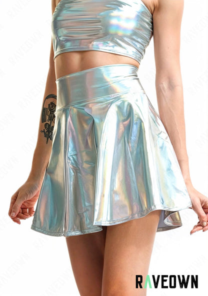 RAVEOWN | Ensemble Top Bandeau et Jupe | MOON SILVER Holo