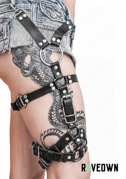 RAVEOWN | Harnais Cuisse Femme | Sm-Rave Noir