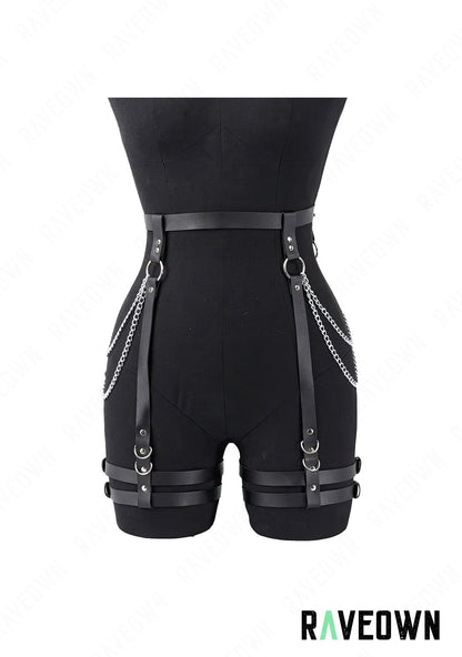 RAVEOWN | Harnais hanches Femme avec Chaines | Sm-Rave Noir
