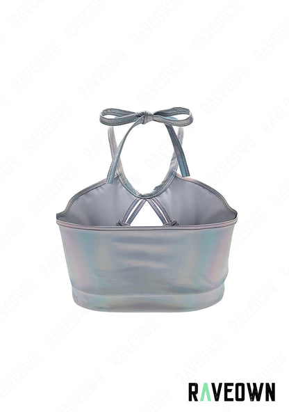 RAVEOWN | Haut à Lacets Argenté Reflets| MOON SILVER Holo