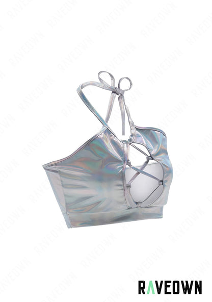 RAVEOWN | Haut à Lacets Argenté Reflets| MOON SILVER Holo