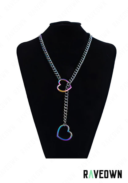 RAVEOWN | Long Collier à Serrer Chaîne cœur | RÆVEN Multi couleur / 70 cm