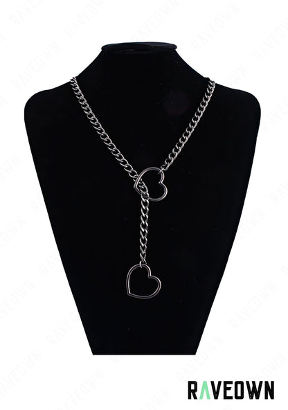 RAVEOWN | Long Collier à Serrer Chaîne cœur | RÆVEN Noir / 70 cm