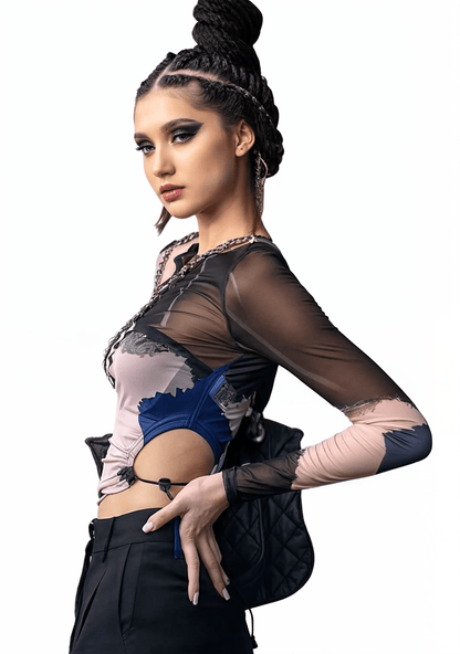 RAVEOWN | T-shirt Manche longue Rose et Noir | Abstract Rose et Noir / Il reste qu'une seule taille.