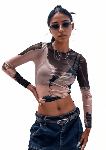 RAVEOWN | T-shirt Manche longue Rose et Noir | Abstract Rose et Noir / Il reste qu'une seule taille.