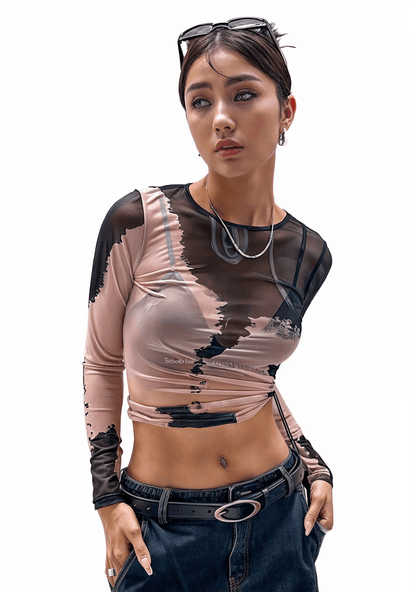 RAVEOWN | T-shirt Manche longue Rose et Noir | Abstract Rose et Noir / Il reste qu'une seule taille.