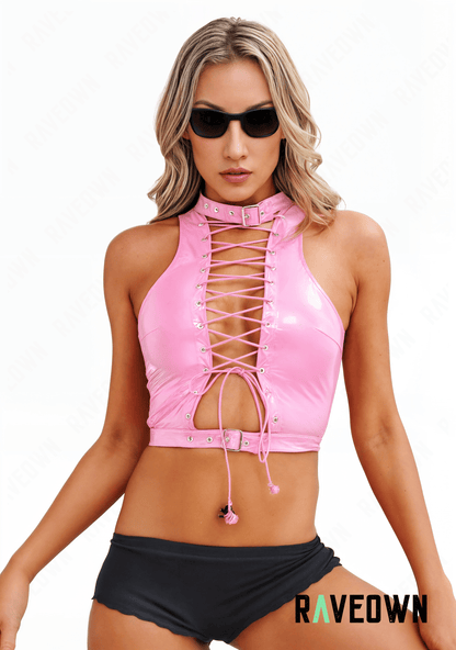 RAVEOWN | Top Col Montant à Lacets | High.Rave Rose / XS
