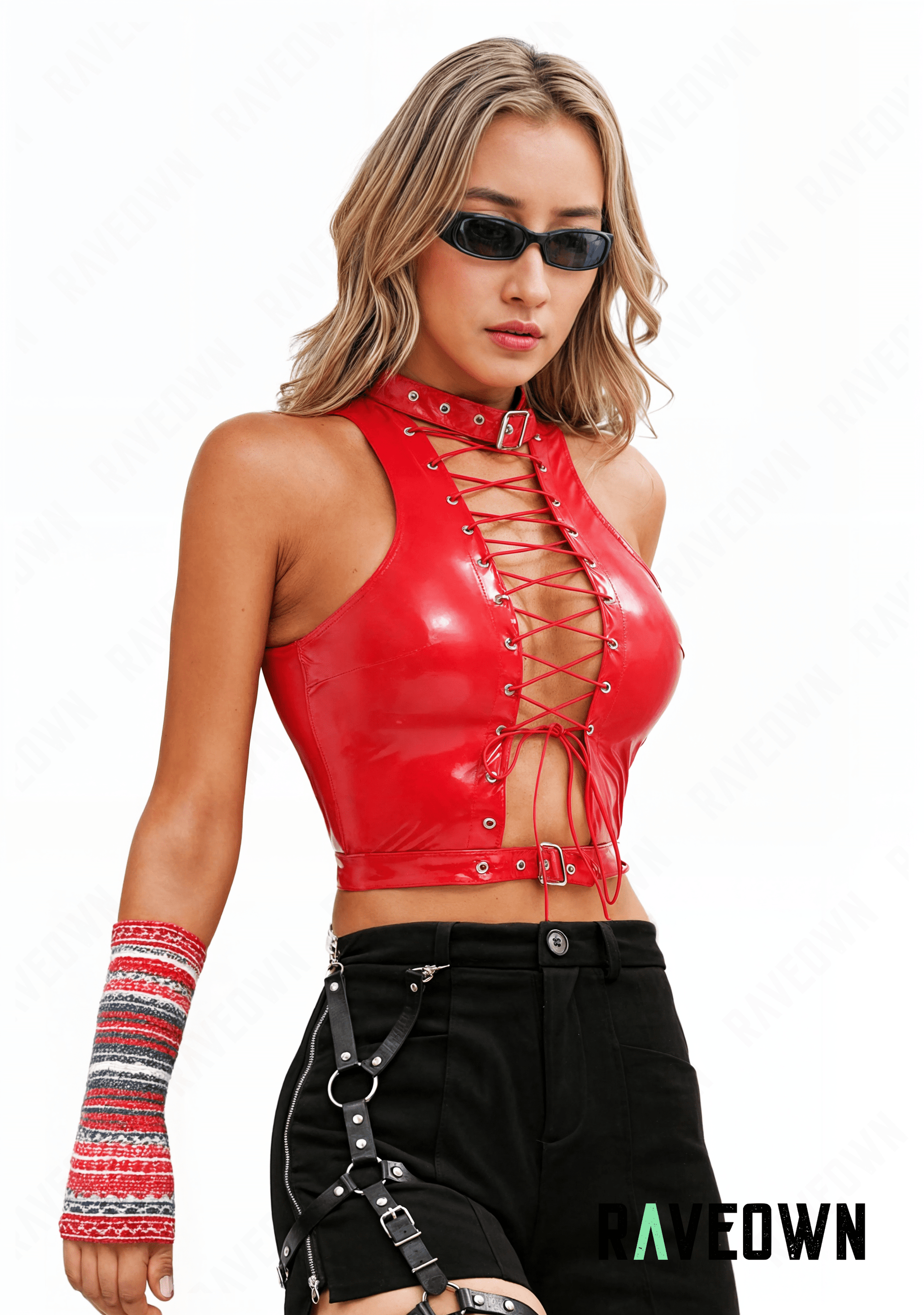 RAVEOWN | Top Col Montant à Lacets | High.Rave Rouge / XS