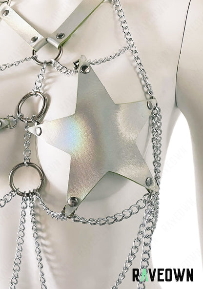RAVEOWN | Top Etoile Harnais Chaine | MOON SILVER Holo Argenté