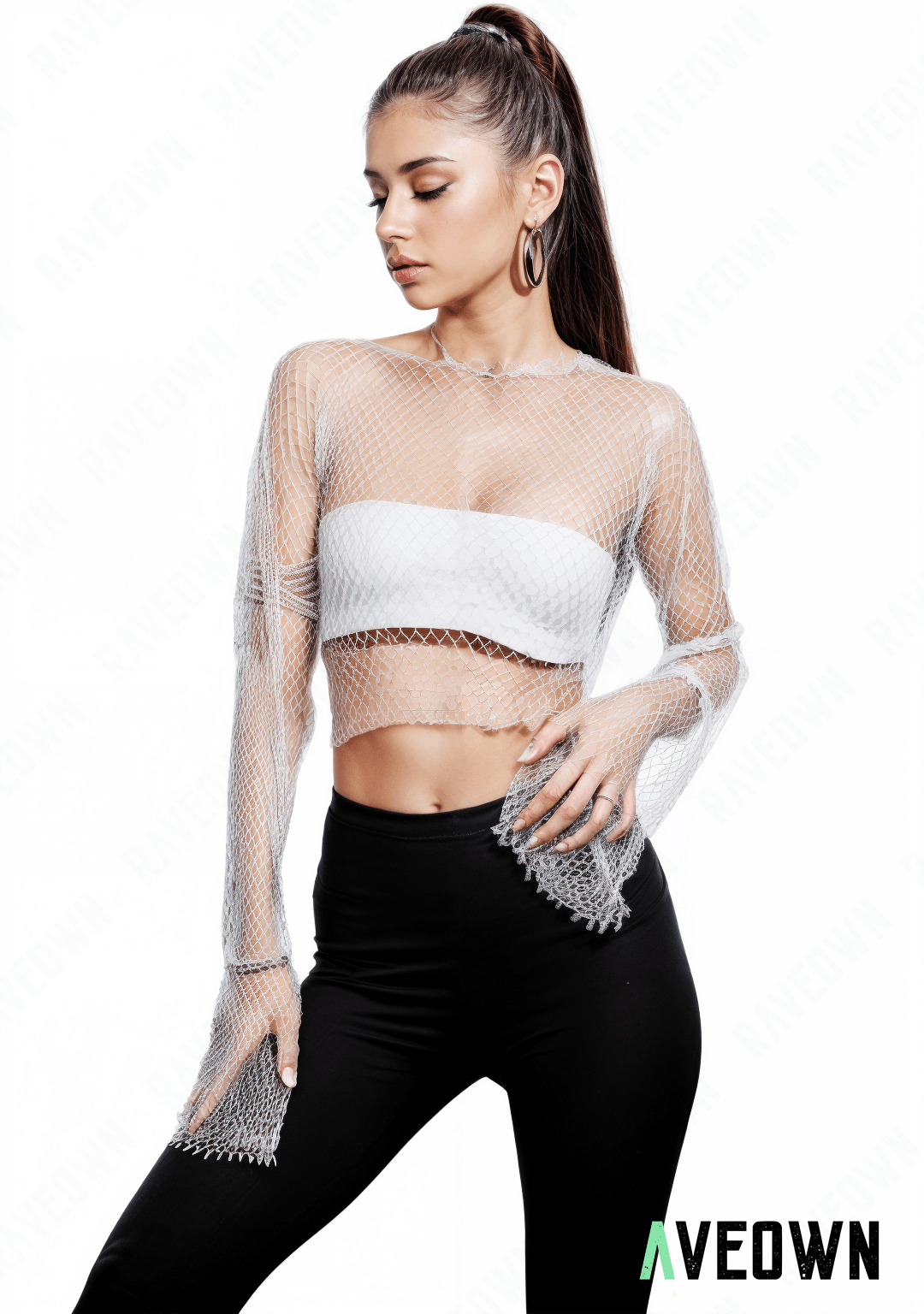 RAVEOWN | Top Strass Transparent | Huge.Stars Blanc / S