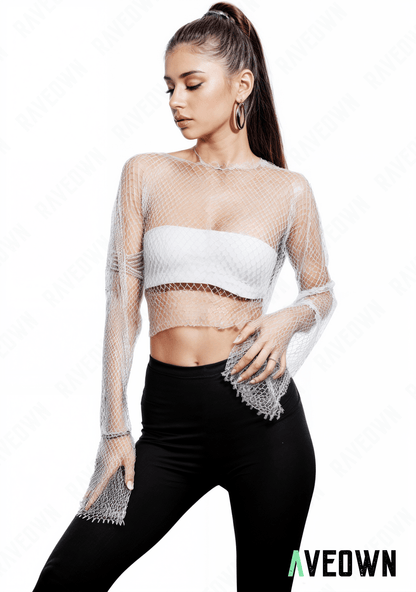 RAVEOWN | Top Strass Transparent | Huge.Stars Blanc / S