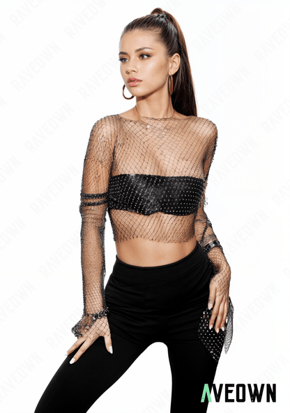 RAVEOWN | Top Strass Transparent | Huge.Stars Noir / S