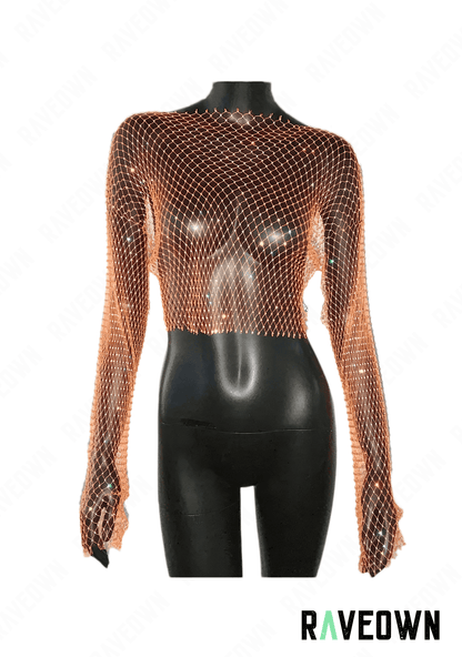 RAVEOWN | Top Strass Transparent | Huge.Stars Orange / S