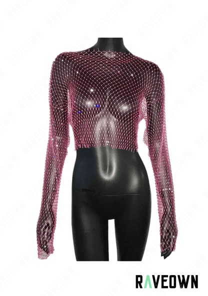 RAVEOWN | Top Strass Transparent | Huge.Stars Rose Rouge / S