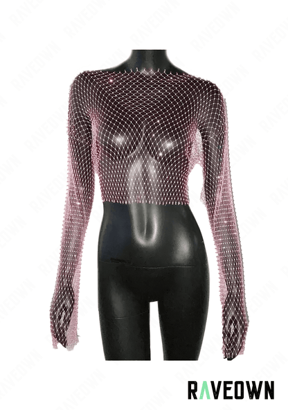 RAVEOWN | Top Strass Transparent | Huge.Stars Rose / S